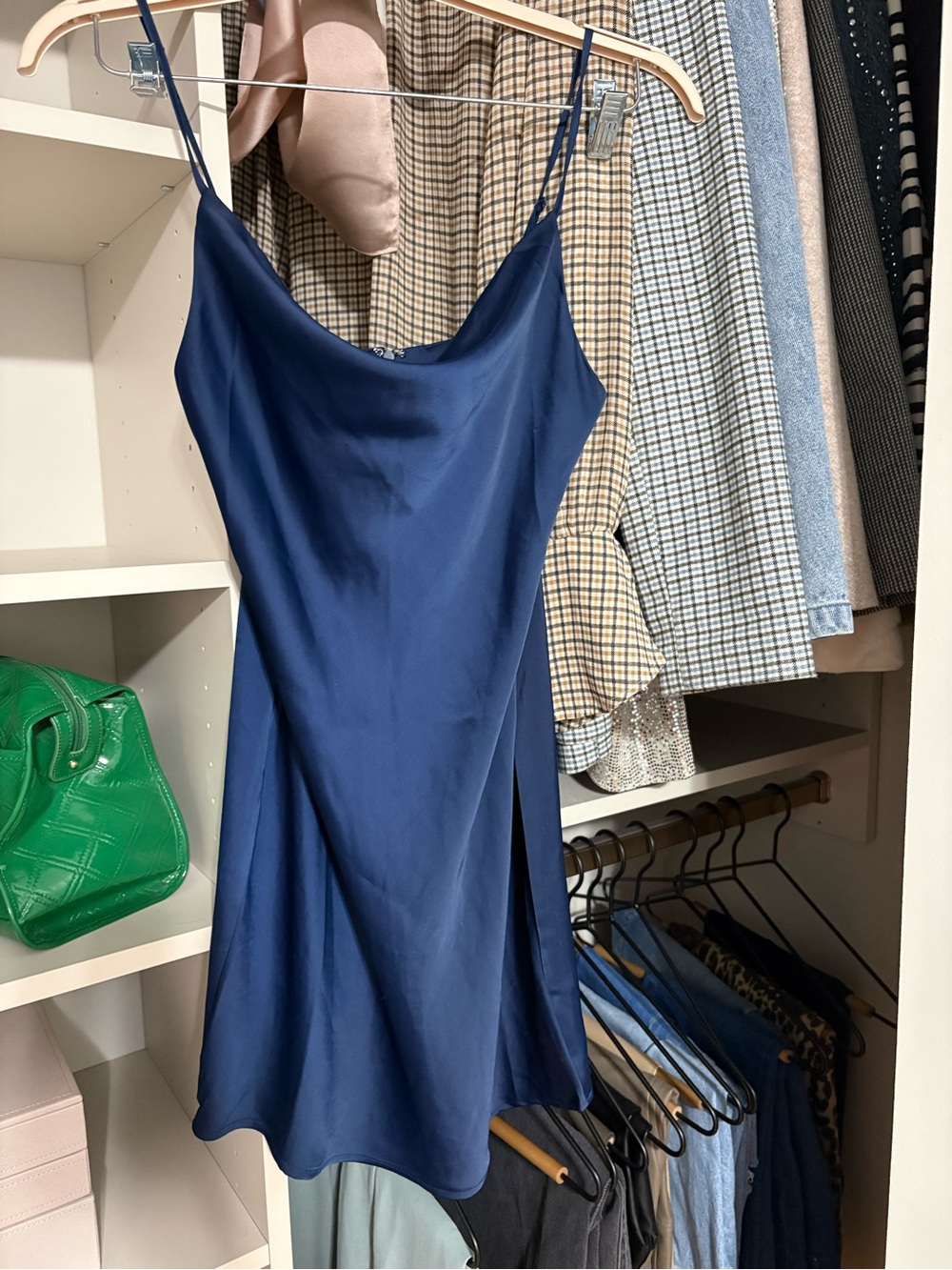 Urban Outfitters Navy Satin Slip Mini Dress